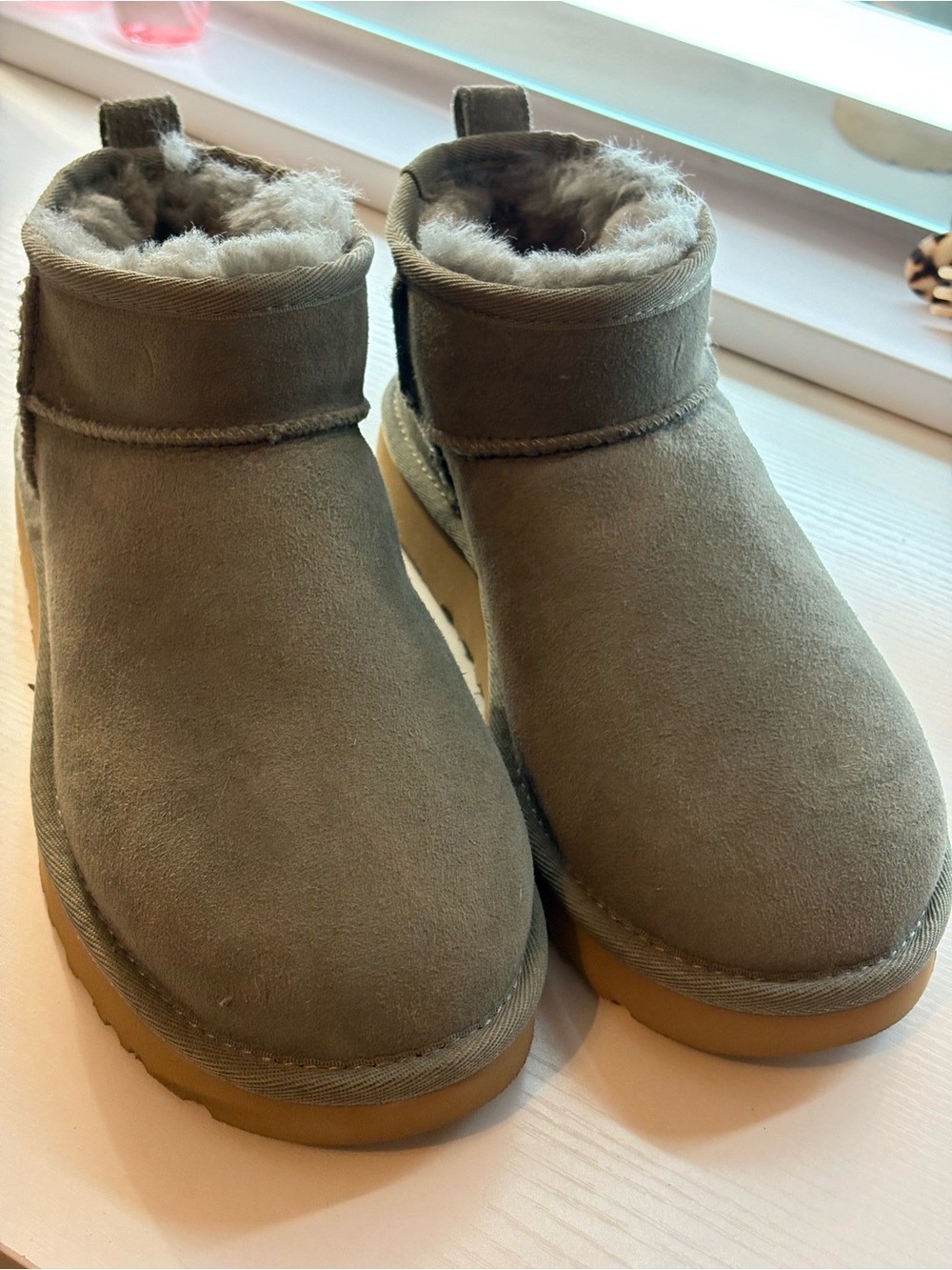 Ugg women’s ultra mini boots in moss green